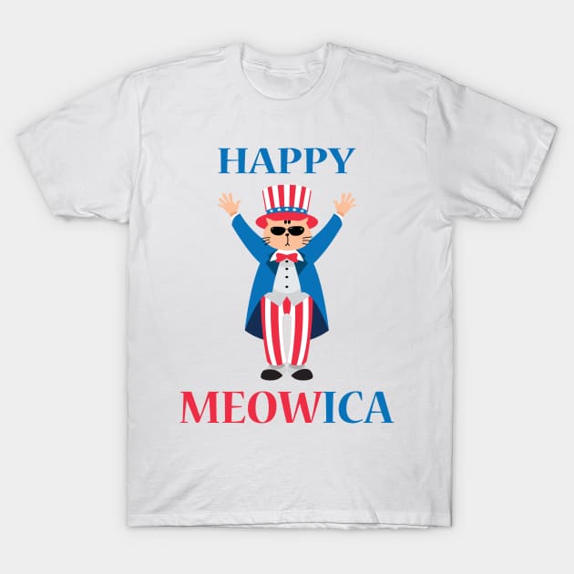 Happy Meowica, Fourth of July T-Shirt by JevLavigne